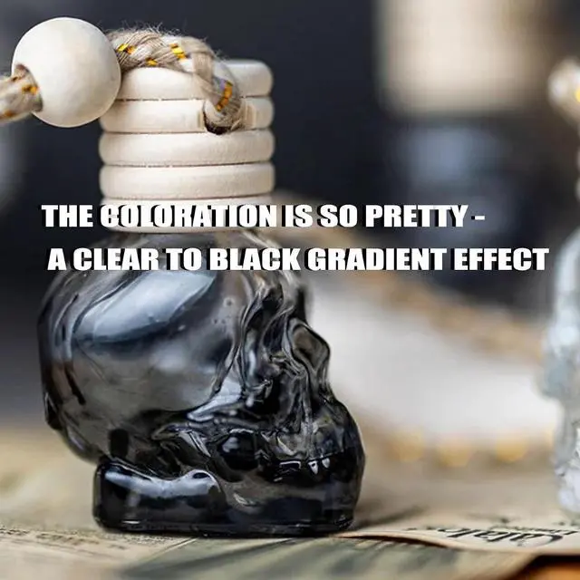 Alt view image 5 of 7 - 7 Pcs 8ml Hanging Car Air Freshener Diffuser,Empty Black Gradient Glass Essential Diffuser Oil Aromatherapy Fragrance Perfume Pendant Glass Vials with Wooden Caps (Skull, 8ml)
