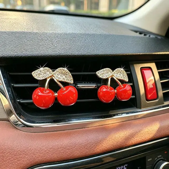 Alt view image 3 of 7 - 4 Pack Cute Red Cherry Car Air Vent Diffuser with Replaceable Refills, Clip-On Car Air Freshener, Auto AC Vent Decor Accessories, Aromatherapy Ornament Gift for Women
