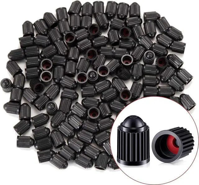 Main image of KURAMI Tire Valve Stem Caps 200 Pcs,Black Plastic Valve Caps Sealing Ring | 200 Pcs Black Plastic Valve Caps with Sealing Ring,Valve Stem Caps General for Cars,Bicycles,Motorcycles,Trolleys and Trucks