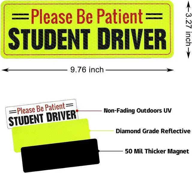 Alt view image 2 of 6 - SINGARO Student Driver Magnet - Please Be Patient, Magnetic Sign, 3Pcs Reflective Novice Sticker, New Driver Decal, Removable Exterior Car Accessories