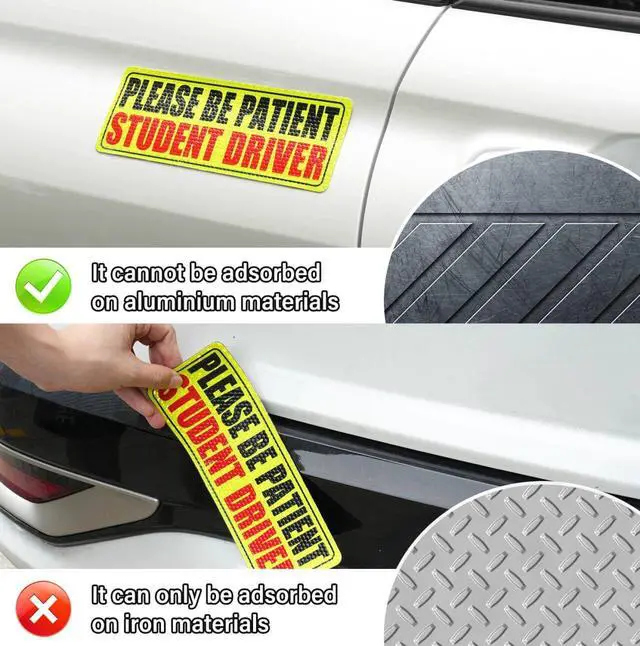 Alt view image 4 of 6 - SINGARO Student Driver Magnet - Please Be Patient, Magnetic Sign, 3Pcs Reflective Novice Sticker, New Driver Decal, Removable Exterior Car Accessories