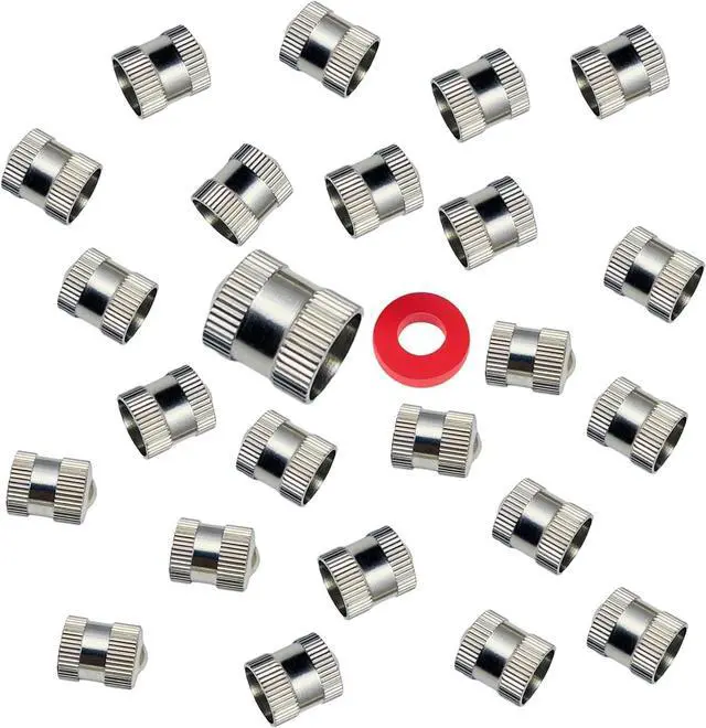 Main image of Brass Tire Valve Caps (25 Pack) Heavy-Duty Stem Covers | Dust Proof, with O Rubber Seal | Chrome Brass | Easy Install, Leak-Proof Air Protection | Light-Weight Caps(Silver) (Round)