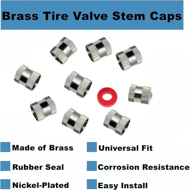 Alt view image 2 of 4 - Brass Tire Valve Caps (25 Pack) Heavy-Duty Stem Covers | Dust Proof, with O Rubber Seal | Chrome Brass | Easy Install, Leak-Proof Air Protection | Light-Weight Caps(Silver) (Round)