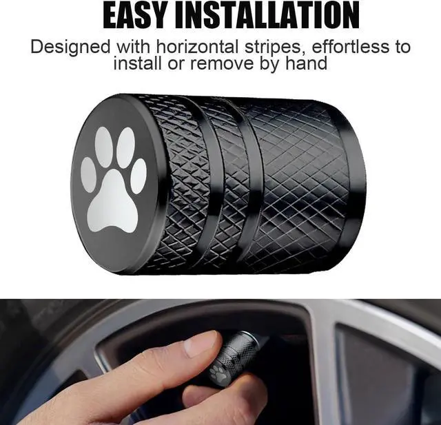 Alt view image 4 of 6 - DESOUL 4 Pack Tire Valve Stem Caps Cat Paw - Black | Aluminum Air Caps with Plastic Liner Corrosion Resistant | Leak-Proof | Universal Fit for Cars, Trucks, Motorcycles