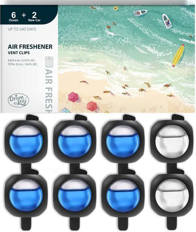 Main image of DRIVEJOY Car Air Freshener Vent Clips, 8 PK, 6 Ocean, 2 New Car Scent, Long Lasting Air Fresheners for Men & Women, Up to 240 Days, Odor Eliminator