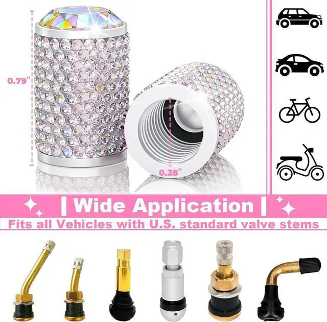 Alt view image 3 of 7 - 4Pcs Car Tire Valve Stem Caps Colorful Bling Car Accessories Tire Air Cap | Universal Stem Covers, Anodized Aluminum Tires Valve Cap with O Rubber Ring, Crystal Diamond for Women