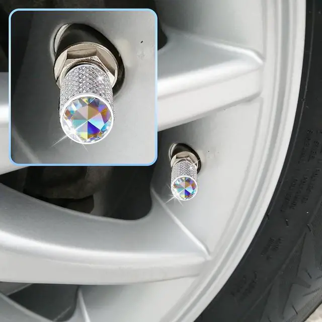 Alt view image 6 of 7 - 4Pcs Car Tire Valve Stem Caps Colorful Bling Car Accessories Tire Air Cap | Universal Stem Covers, Anodized Aluminum Tires Valve Cap with O Rubber Ring, Crystal Diamond for Women