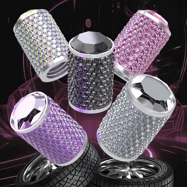Alt view image 7 of 7 - 4Pcs Car Tire Valve Stem Caps Colorful Bling Car Accessories Tire Air Cap | Universal Stem Covers, Anodized Aluminum Tires Valve Cap with O Rubber Ring, Crystal Diamond for Women
