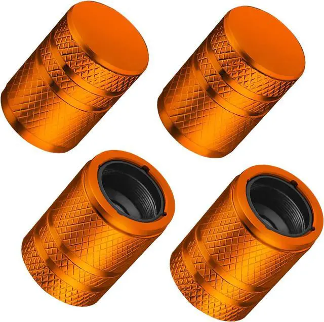 Main image of DESOUL Tire Valve Stem Caps Corrosion Resistant (4 Pack) - Orange | Aluminum Air Caps with Plastic Liner | Leak-Proof | Universal Fit for Cars, Trucks, Motorcycles