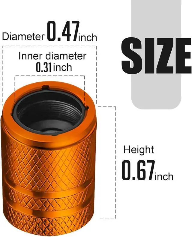 Alt view image 3 of 6 - DESOUL Tire Valve Stem Caps Corrosion Resistant (4 Pack) - Orange | Aluminum Air Caps with Plastic Liner | Leak-Proof | Universal Fit for Cars, Trucks, Motorcycles