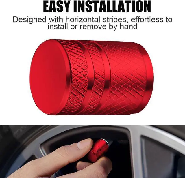 Alt view image 4 of 6 - DESOUL Tire Valve Stem Caps Corrosion Resistant (4 Pack) - Red | Aluminum Air Caps with Plastic Liner | Leak-Proof | Universal Fit for Cars, Trucks, Motorcycles