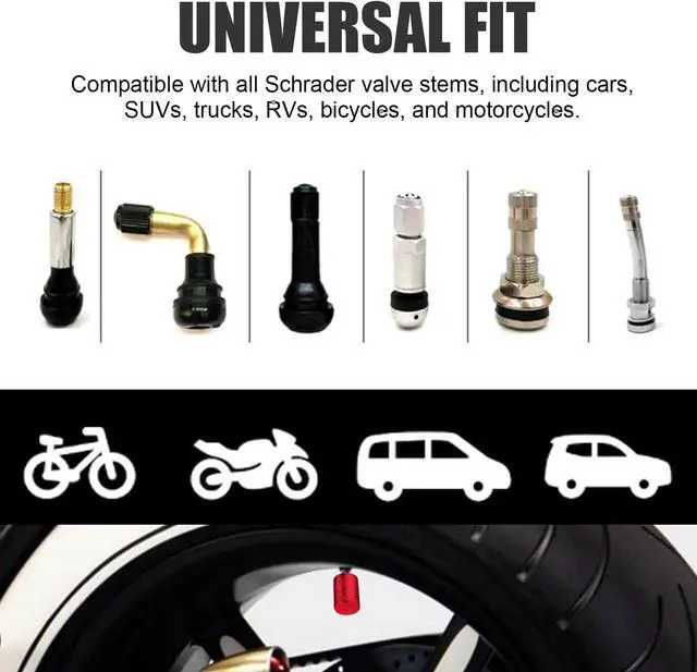 Alt view image 5 of 6 - DESOUL Tire Valve Stem Caps Corrosion Resistant (4 Pack) - Red | Aluminum Air Caps with Plastic Liner | Leak-Proof | Universal Fit for Cars, Trucks, Motorcycles