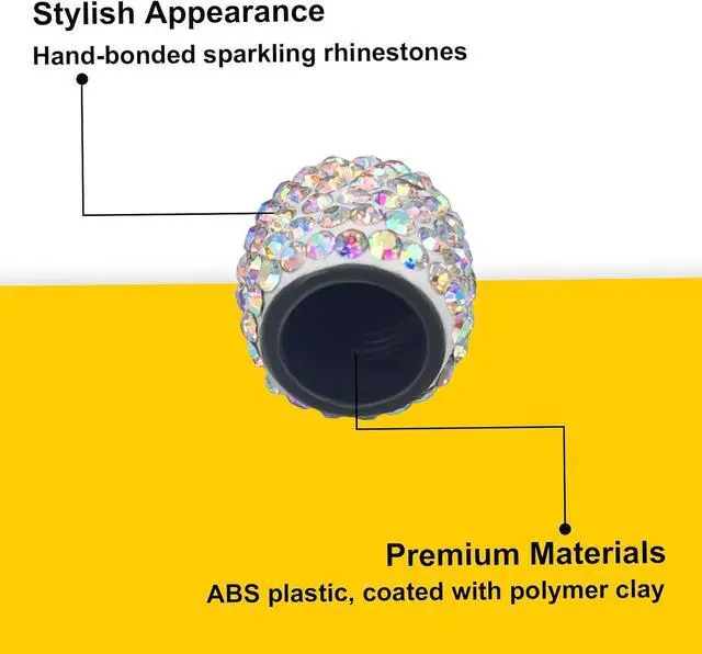 Alt view image 3 of 7 - Bling Tire Valve Stem Caps 4 Pack Universal Handmade Crystal Rhinestone Chrome Car Valve Stem Covers Bling Car Accessories for Car, SU-V, Truck, Bike and Motorcycle (AB Colorful)
