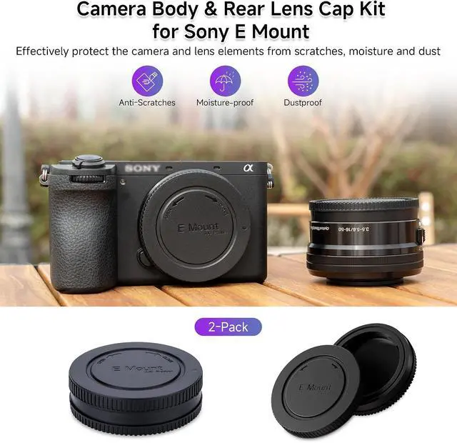 Alt view image 2 of 6 - JJC E-Mount Body & Rear Lens Cap Cover for Sony, Replaces ALC-B1EM, 2-Pack | Compatible with Sony A1 II A7C II A7R VI V IV A7 V IV III A7S III A9III A6600 A6500 A6400 A6300 A6100 ZV-1 ZV-E10