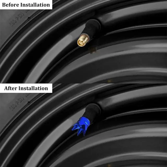 Alt view image 4 of 7 - Senzeal 4PCS Crown Car Tire Valve Stem Caps Aluminum Alloy Air Caps Cover Dust Proof Tire Wheel Stem Caps Stem Covers Universal for Cars Bicycle Trucks Motorcycles Car Accessories (Blue)