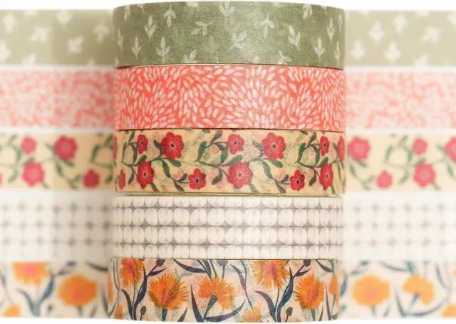 Main image of Fantasy Washi Tape Set - 5 Rolls Texture Arts Adhesive Tapes Basic Patterns Decorative Masking Tape Sets for Craft, Kids, Scrapbook, DIY, Gift Wrapping (6-Summer Fields)