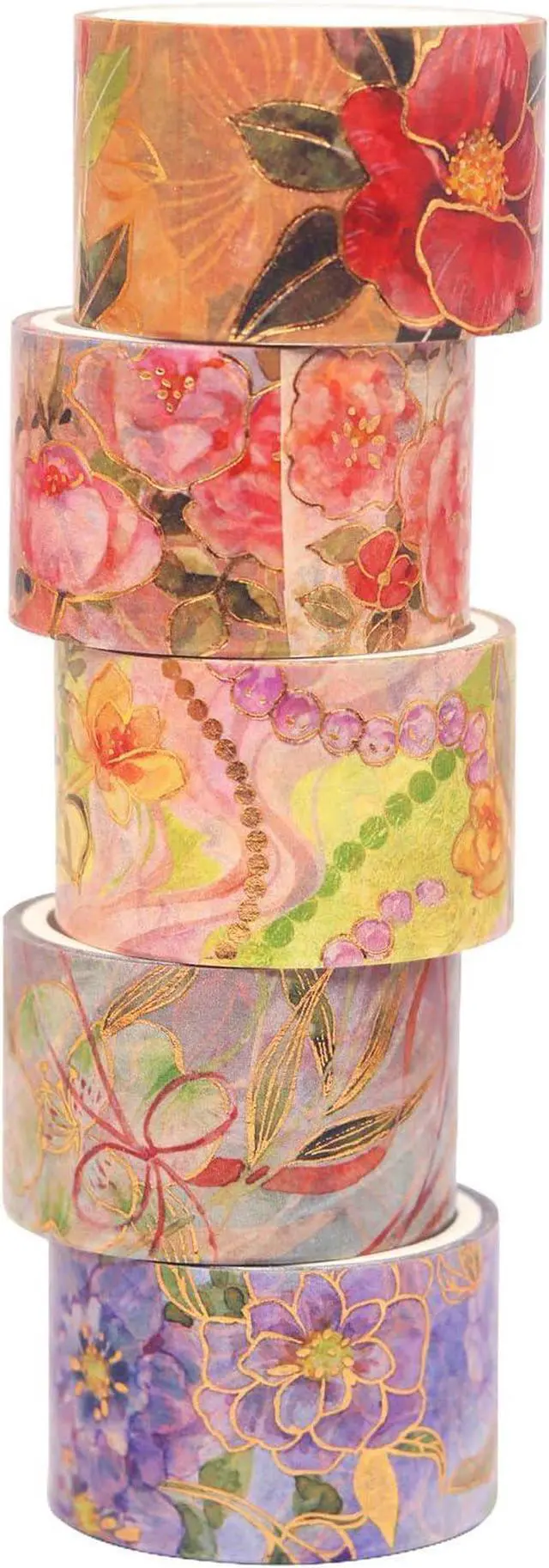Alt view image 2 of 7 - YUBBAEX Blooming Washi Tape Set Gold Foil Masking Tape Peony Wide Decorative for Arts, DIY Crafts, Journal Supplies, Planners, Scrapbook, Card/Gift Wrapping -25mm- (Red Flowers)