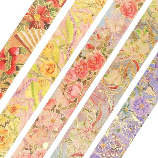 Alt view image 3 of 7 - YUBBAEX Blooming Washi Tape Set Gold Foil Masking Tape Peony Wide Decorative for Arts, DIY Crafts, Journal Supplies, Planners, Scrapbook, Card/Gift Wrapping -25mm- (Red Flowers)