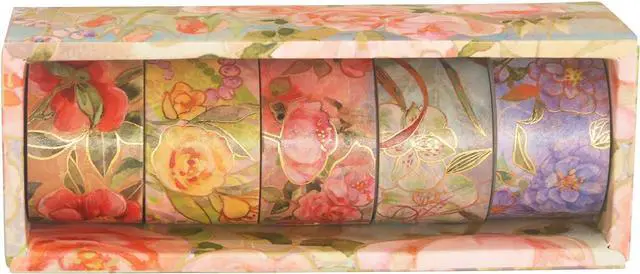 Alt view image 5 of 7 - YUBBAEX Blooming Washi Tape Set Gold Foil Masking Tape Peony Wide Decorative for Arts, DIY Crafts, Journal Supplies, Planners, Scrapbook, Card/Gift Wrapping -25mm- (Red Flowers)
