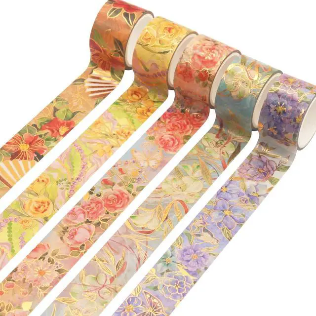 Alt view image 4 of 7 - YUBBAEX Blooming Washi Tape Set Gold Foil Masking Tape Peony Wide Decorative for Arts, DIY Crafts, Journal Supplies, Planners, Scrapbook, Card/Gift Wrapping -25mm- (Red Flowers)