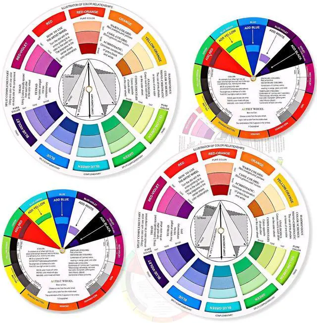 Main image of Nezyo 4 Pcs Color Wheel Paint Mixing Learning Guide Art Class Teaching Tool | Color Wheels Makeup Blending Board Chart Mixed Guide Mix, 5.5 Inches, 9 Inches