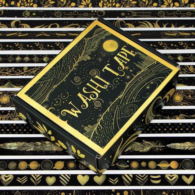 Alt view image 3 of 7 - NANYNNU Black Washi Tape Set, 27 Rolls Black Gold Foil Decorative Masking Tape for Bullet Journaling, Scrapbooking Supplies, Watercolor Painting