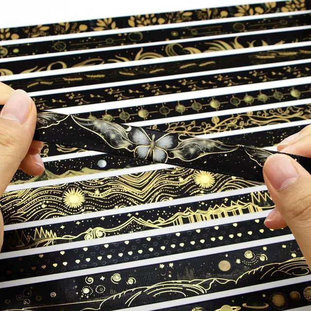 Alt view image 6 of 7 - NANYNNU Black Washi Tape Set, 27 Rolls Black Gold Foil Decorative Masking Tape for Bullet Journaling, Scrapbooking Supplies, Watercolor Painting