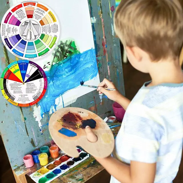 Alt view image 6 of 7 - Nezyo 4 Pcs Color Wheel Paint Mixing Learning Guide Art Class Teaching Tool | Color Wheels Makeup Blending Board Chart Mixed Guide Mix, 5.5 Inches, 9 Inches