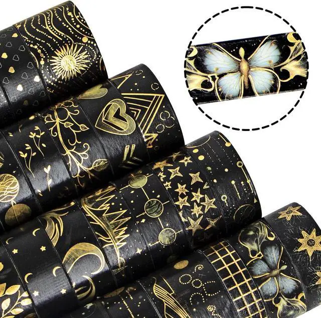 Alt view image 4 of 7 - NANYNNU Black Washi Tape Set, 27 Rolls Black Gold Foil Decorative Masking Tape for Bullet Journaling, Scrapbooking Supplies, Watercolor Painting