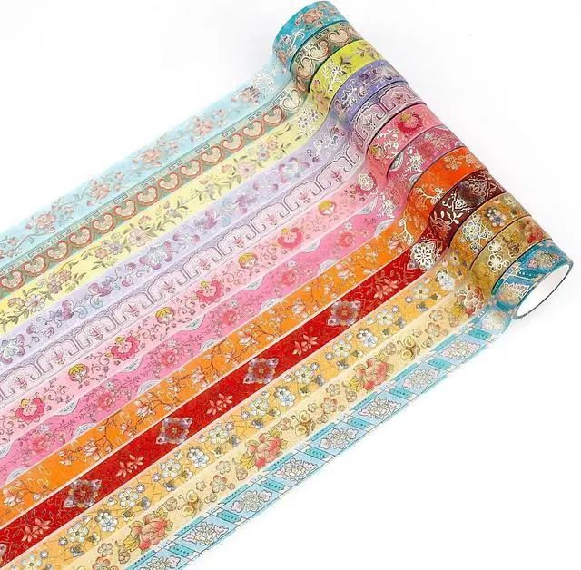 Alt view image 2 of 7 - Lychii 12 Rolls Washi Tape Set, 5M/16.4Ft Long Vintage Masking Tape, 15mm | Gold Foil Decorative Tape, Glitting Oriental Aesthetic Journaling Supplies for Planner, Bujo, Artistic Projects, DIY