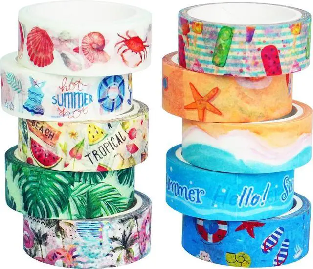 Main image of YUBBAEX 10 Rolls Four Seasons Washi Tape Set Beach Ice Cream Masking Decorative Tapes (Summer)
