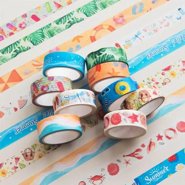 Alt view image 3 of 7 - YUBBAEX 10 Rolls Four Seasons Washi Tape Set Beach Ice Cream Masking Decorative Tapes (Summer)