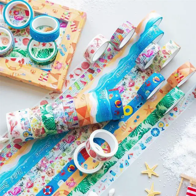 Alt view image 6 of 7 - YUBBAEX 10 Rolls Four Seasons Washi Tape Set Beach Ice Cream Masking Decorative Tapes (Summer)