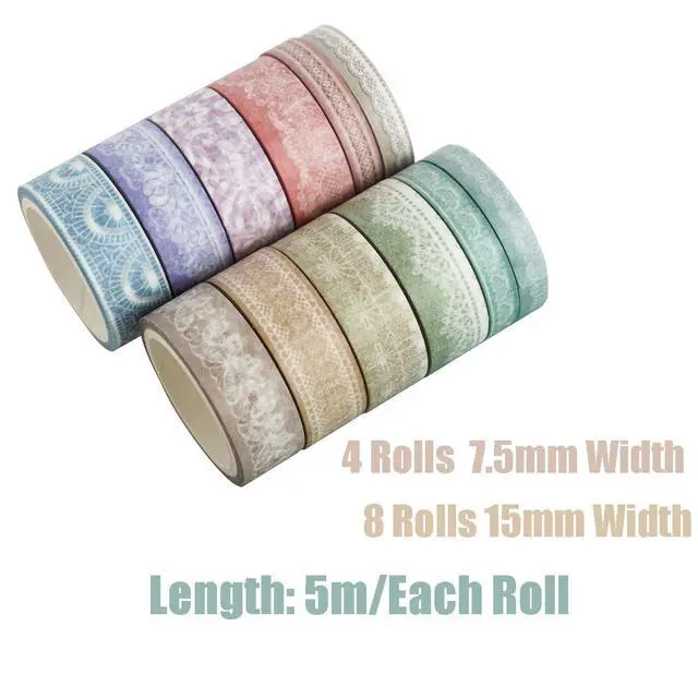 Alt view image 2 of 7 - Lace Patterns Washi Tape Set 12 Rolls Decorative Paper Sticker | for Planner Scrapbook Journal DIY Arts Craft