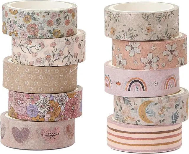 Main image of Boho Washi Tape Set 10 Rolls Cute Masking Graphic Floral Pattern Decorative Tapes for Arts, DIY Crafts, Journals, Planners, Scrapbook, Wrapping (Warm)