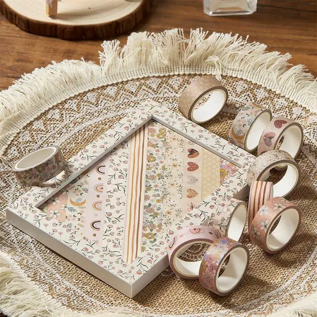 Alt view image 3 of 6 - Boho Washi Tape Set 10 Rolls Cute Masking Graphic Floral Pattern Decorative Tapes for Arts, DIY Crafts, Journals, Planners, Scrapbook, Wrapping (Warm)