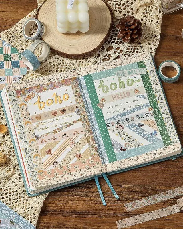 Alt view image 6 of 6 - Boho Washi Tape Set 10 Rolls Cute Masking Graphic Floral Pattern Decorative Tapes for Arts, DIY Crafts, Journals, Planners, Scrapbook, Wrapping (Warm)