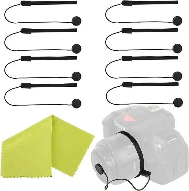 Main image of Camera Lens Cap Keeper Lens Cap Holder Prevent Lens Cap Lost for DSLR SLR Camera Canon/Nikon/Sony/Panasonic/Fujifilm Camera with Microfiber Cleaning Cloth (8 Pack)