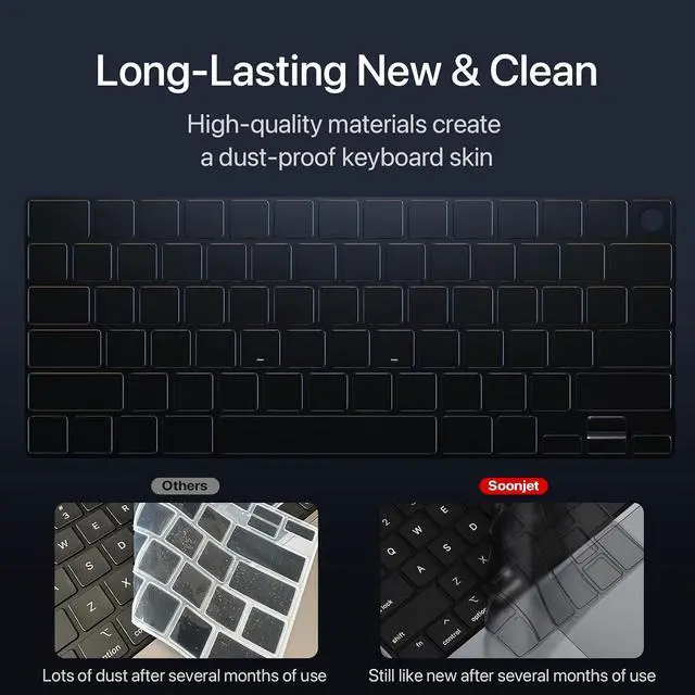 Alt view image 2 of 6 - Soonjet Ultra Thin Keyboard Cover for MacBook Pro 14 16 & MacBook Air 13 15 | Premium TPU Protector for MacBook Pro 14/16 M1-M5 Pro/Max and MacBook Air 13/15 M2-M5, Touch ID Cutout, US ANSI Layout