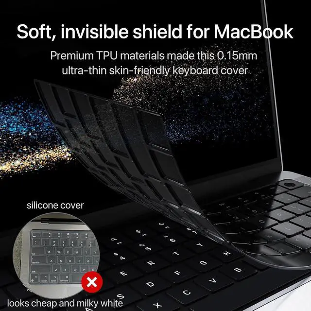 Alt view image 3 of 6 - Soonjet Ultra Thin Keyboard Cover for MacBook Pro 14 16 & MacBook Air 13 15 | Premium TPU Protector for MacBook Pro 14/16 M1-M5 Pro/Max and MacBook Air 13/15 M2-M5, Touch ID Cutout, US ANSI Layout