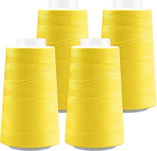 Main image of Serger Thread - 4 Cones x 3000 Yards (12,000 Yards Total) | 40S/2 Polyester All-Purpose Thread for Sergers, Overlock Machines, Quilting & Handcrafts (4 Yellow)