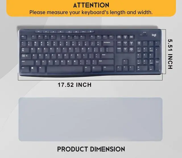 Alt view image 2 of 7 - Universal Keyboard Protector Cover Skin for PC Computer Desktop Keyboards | for Standard Size Keyboard, Nano Silicone Waterproof Anti-Dust Keyboard Cover, Clear (Size: 17.52" x 5.51")