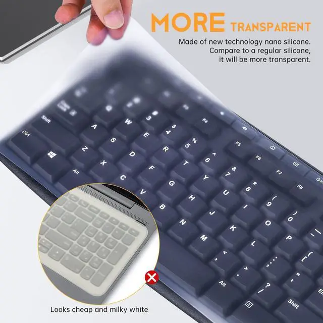 Alt view image 3 of 7 - Universal Keyboard Protector Cover Skin for PC Computer Desktop Keyboards | for Standard Size Keyboard, Nano Silicone Waterproof Anti-Dust Keyboard Cover, Clear (Size: 17.52" x 5.51")