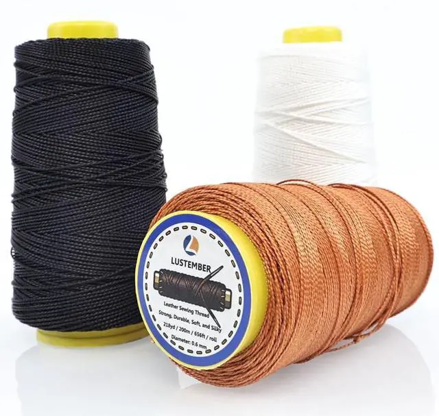 Main image of LUSTEMBER Heavy Duty Sewing Thread, 3 Rolls x 656 ft Extra Strong Upholstery Thread, Smooth Nylon Thread for Leather, Canvas, Outdoor Gear, Shoes (Black, White, Brown)