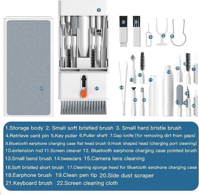 Alt view image 3 of 7 - 22 in 1 Precision Cleaning Kit Professional Electronic Cleaning kit Cleaning Tools for Phone, airPods Headset, Keyboards, Cameras, Laptop & More