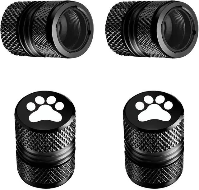 Main image of Tire Valve Stem Caps - 4 Pack Anti-Corrosion Premium Anodized Alloy Tyre Air Valve Caps Cat Dog Paw for Car SUV Bike Black