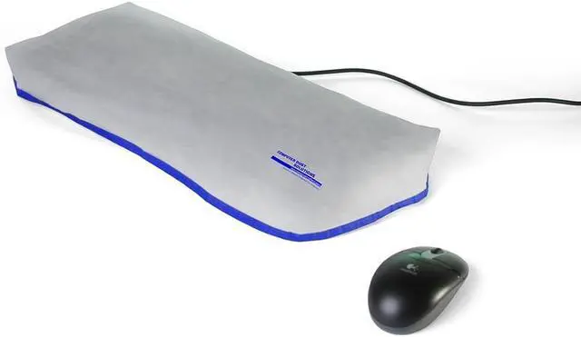 Alt view image 2 of 4 - Keyboard Dust Cover, Covers Standard Size PC Keyboards, Silky Smooth Antistatic Vinyl, Translucent Coconut Cream Color with Blue Trim, Larger, (18W x2H x7D)