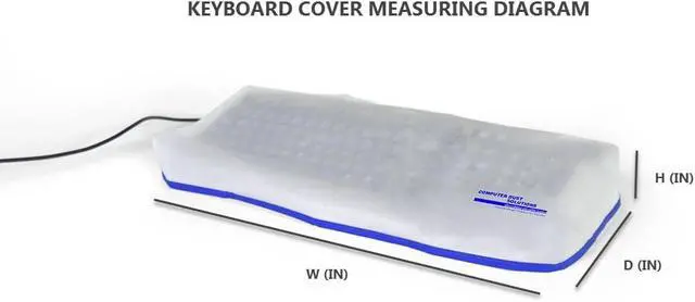 Alt view image 4 of 4 - Keyboard Dust Cover, Covers Standard Size PC Keyboards, Silky Smooth Antistatic Vinyl, Translucent Coconut Cream Color with Blue Trim, Larger, (18W x2H x7D)