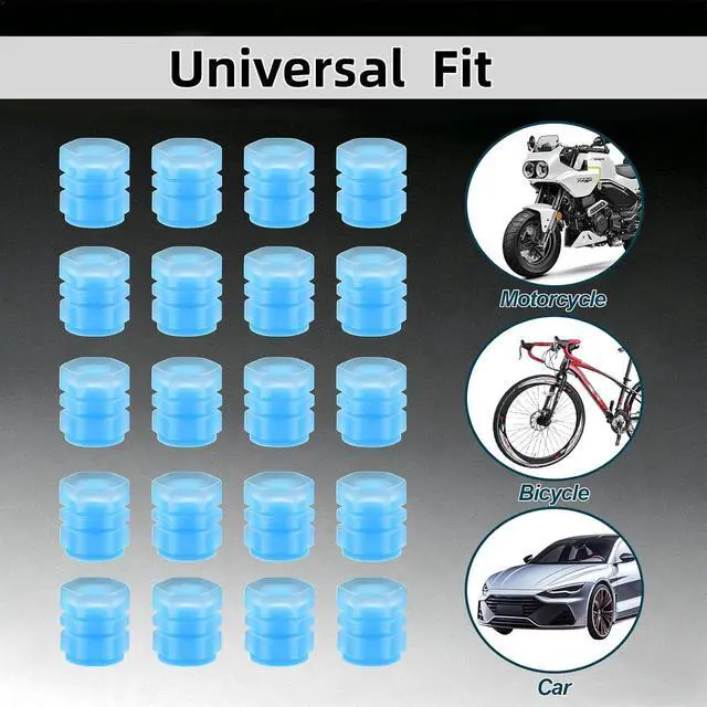 Alt view image 6 of 7 - 20 Pcs Glow in The Dark Tire Valve Caps (Blue) | Fluorescent Tire Valve Stem Caps Cool Car Present for Universal Decoration Accessories for Car