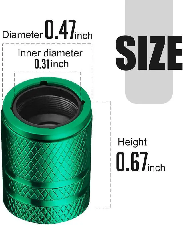 Alt view image 3 of 6 - DESOUL Tire Valve Stem Caps Corrosion Resistant (4 Pack) - Green | Aluminum Air Caps with Plastic Liner | Leak-Proof | Universal Fit for Cars, Trucks, Motorcycles